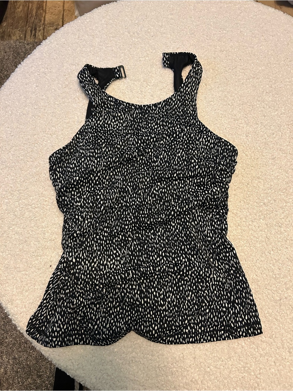 Athleta Black and White Speckled High-Neck Swim Tank